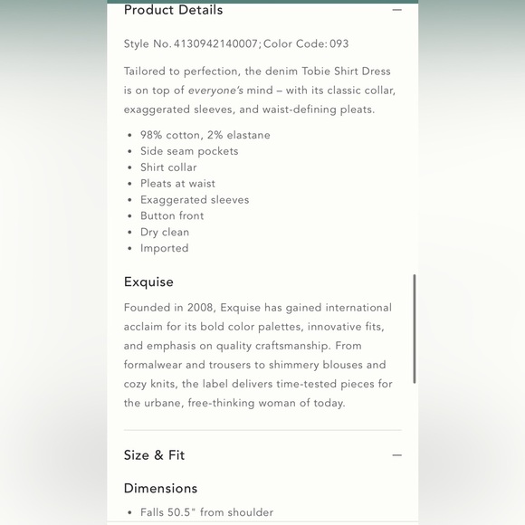 Anthropologie x Exquise The Tobie Button-Front Pleated Shirt Dress Denim LP NWT - Picture 5 of 15